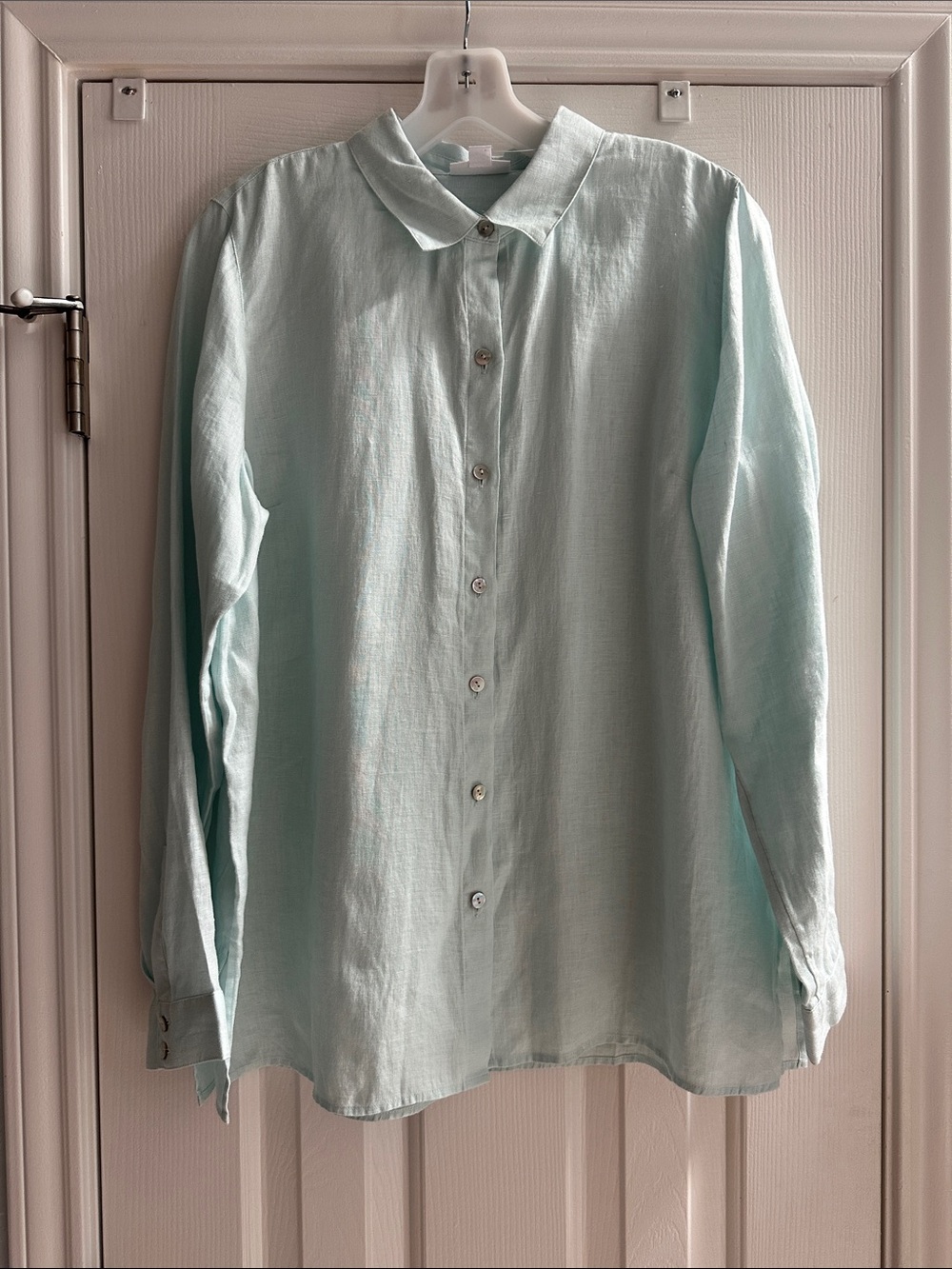 J. Jill Mint Green Linen Button-Down Shirt Women’s M Lightweight Coastal